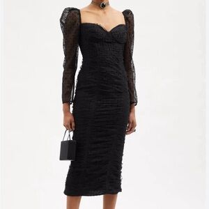 Self portrait Sweetheart corset Ruched Swiss-Dot polka dot Tulle Midi Dress 2